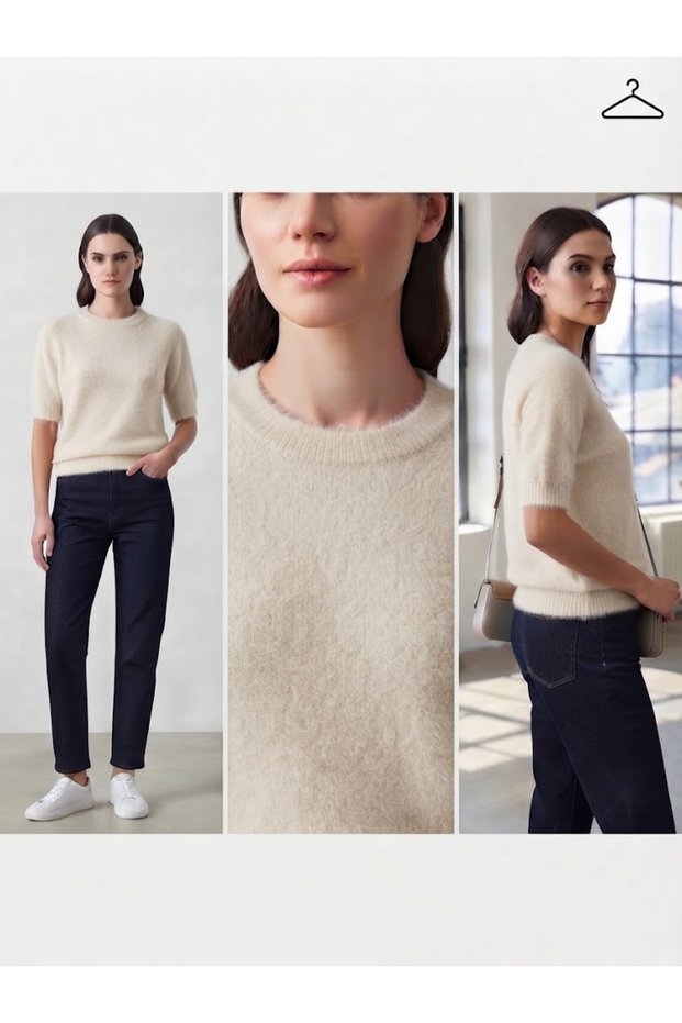 Women's Italian-Style Crew Neck Short-Sleeve Solid-Color Knit Blouse