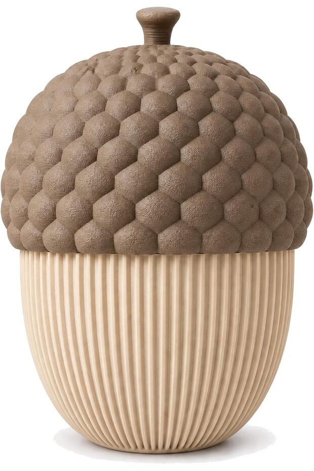 Ribbed Acorn Trinket Box 12 cm with Textured Screw Lid, Beige & Taupe, Beige Taupe