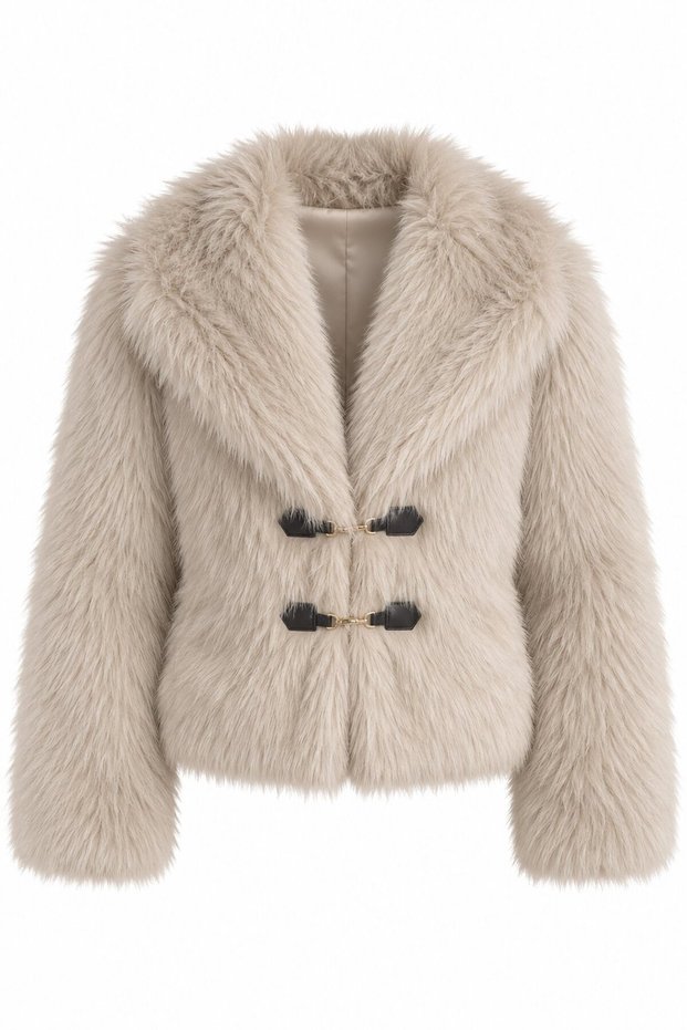 Stone-Colored Faux Fur Coat - 2y9679
