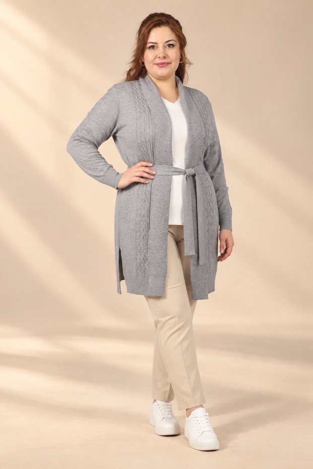 Women's Shawl Collar, Pocket Detail, Knitted Detail, Plus-Size, Stretch Fabric Viscose Knit Cardigan