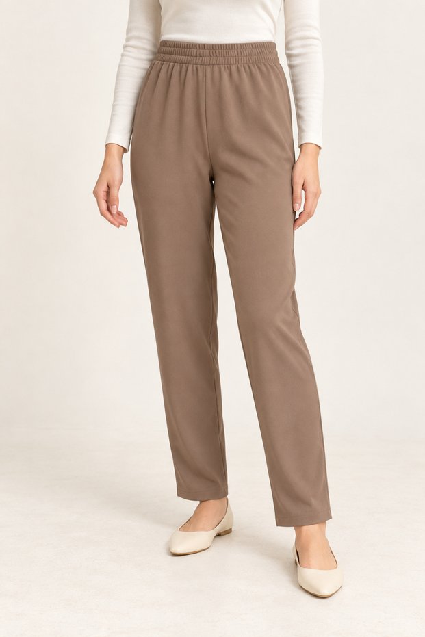 Women's Taupe Color High-Waisted Straight-Leg Pants YRN-76