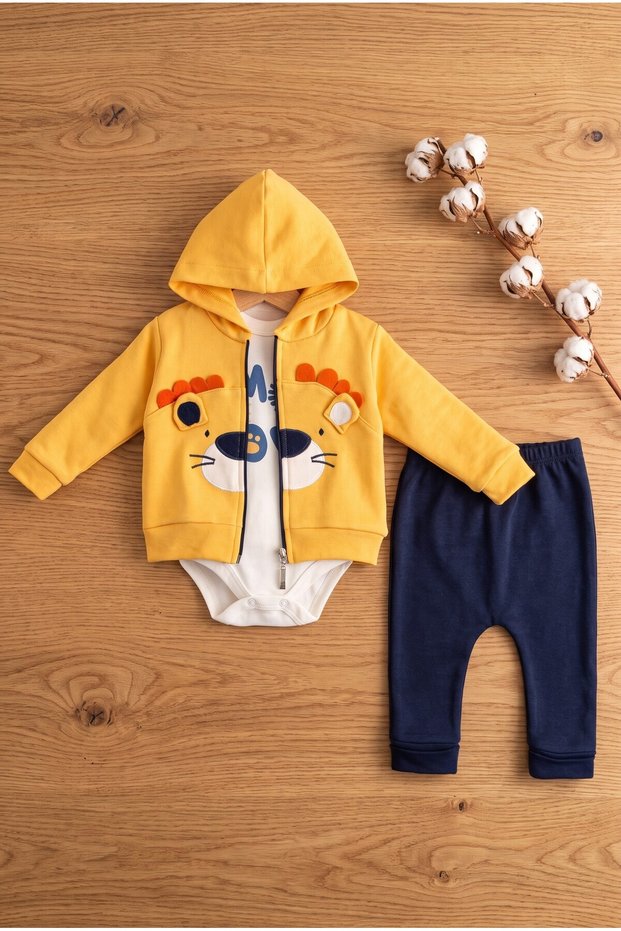 Boys' Lion-Print Bodysuit 3-Piece Baby Set—6/9/12-Month Baby Clothes