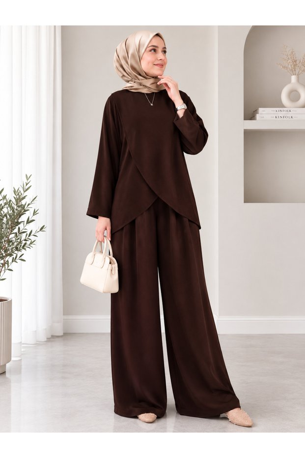 Women's Modest Clothing: Modal Fabric, Cravuze-Style, Crew Neck Tunic Top and Bottom Set