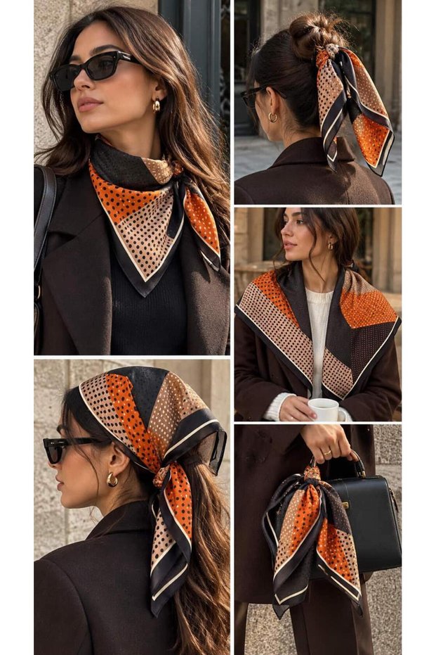 Terracotta Color Patchwork Polka Dot Scarf FLR2011