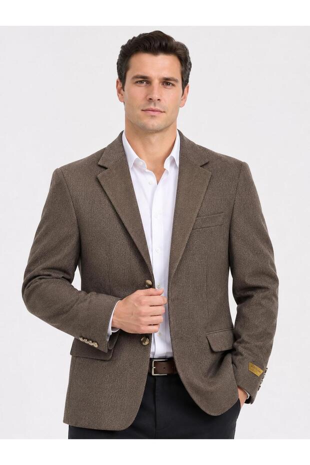 Daniel Albertini Men's Regular Fit 4-Drop Herringbone Winter Blazer Jacket - 7850