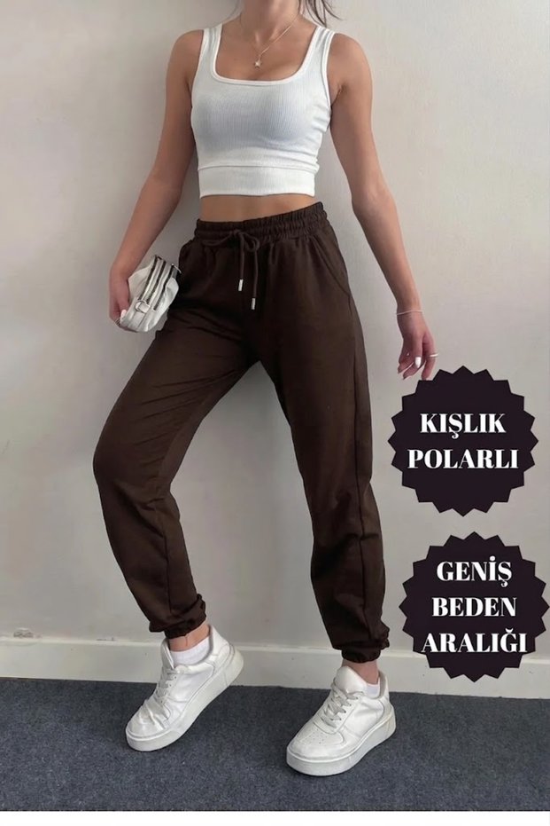 Women's Brushed Inside Scuba Fabric Diver-Style Sweatpants - Brown