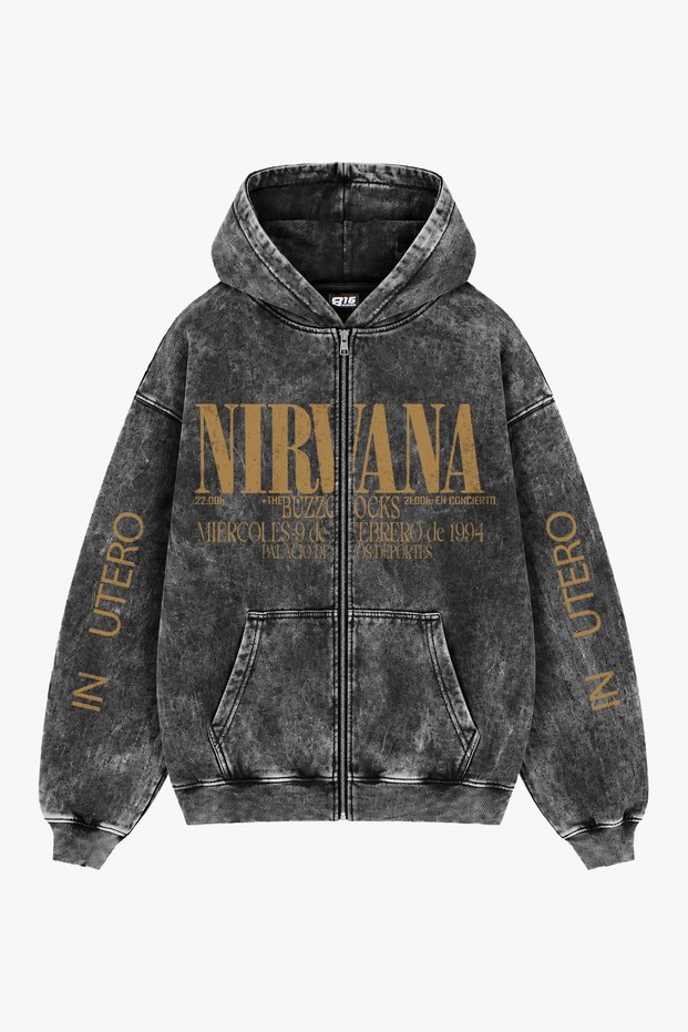 Nirvana Back-Printed, Pre-Washed Black Zip-Up Unisex Hoodie