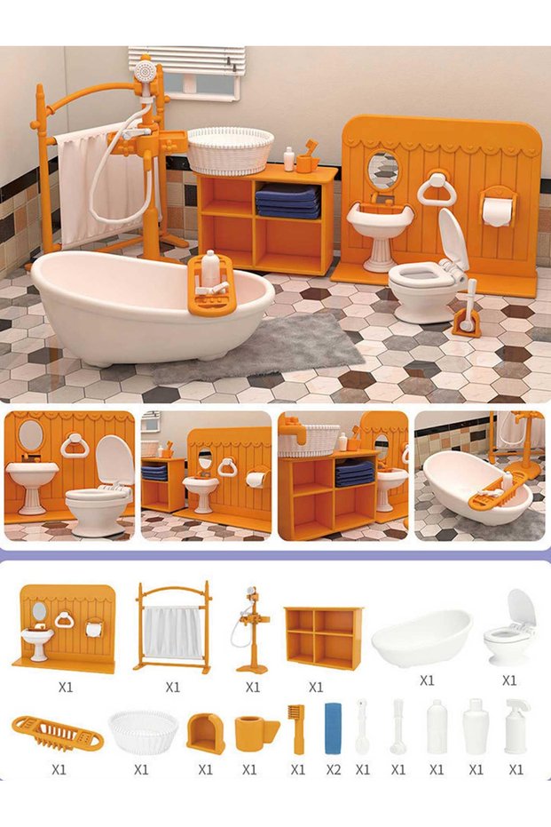 Bathroom Dollhouse Furniture Bathroom Set DIY Miniature Dollhouse Bedroom Kitchen Accessories Doll H