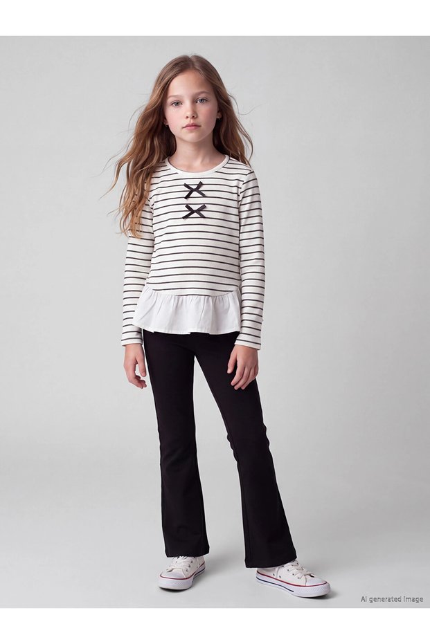 Lcw Kids Black Crew Neck Girls' Set