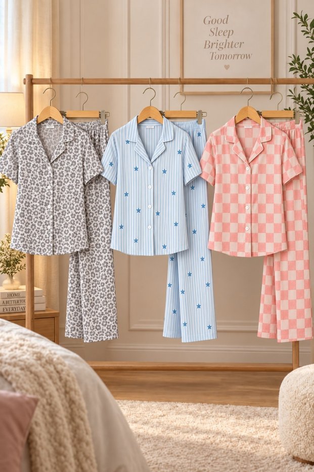3-Piece Women's Short-Sleeved Comfortable Pajama Set, Gray
