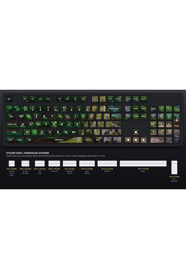 Keyboard Stickers Set Tangled Root Theme, Continuous Pattern, Self-Adhesive A4 Sheet