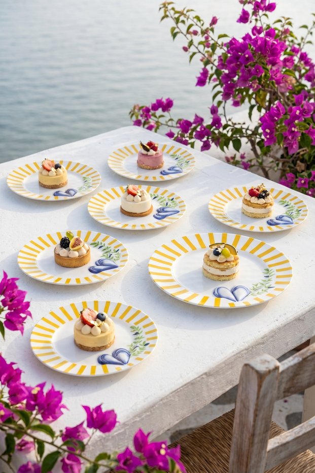 Vetrina 7-Piece Porcelain Dessert Set for 6 People, Yellow