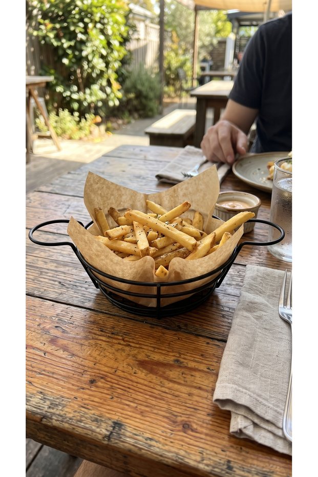 Luxury Thermoplastic-Coated Metal Serving Basket with Two Handles for Cafes and Restaurants—Potato and Bread Serving Bowl, Plate—MEDIUM