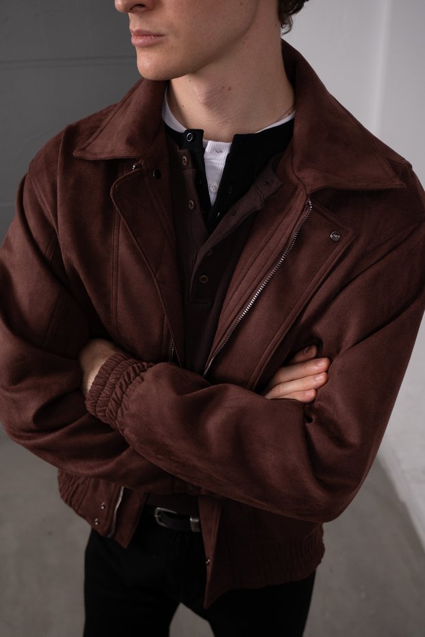 Men's Oversized Suede Bomber Jacket