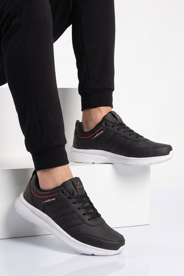Black and White Lace-Up, Lightweight, Flexible, Comfortable Men's Walking and Athletic Sneakers Wood 4040