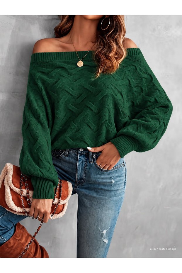 Women's madonna collar patterned cuff balloon knit blouse