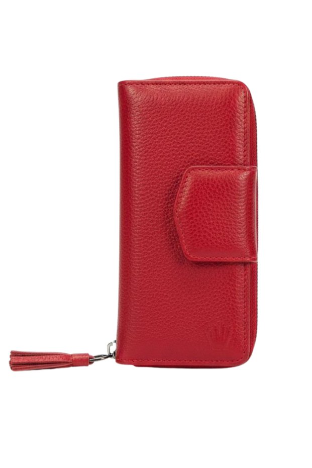 Twin Red Genuine Leather Phone Wallet