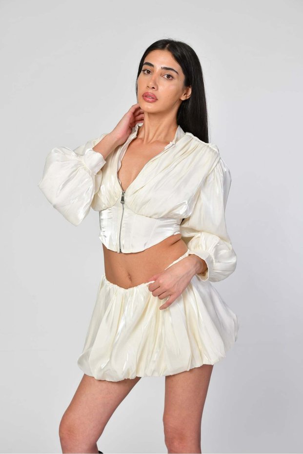 EYYO Zip Detail Skirt Set - Ecru-Ecru - S