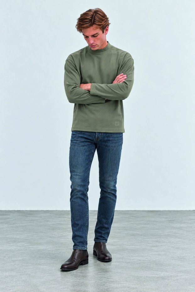 Olive Half Turtleneck Cashmere Men's Sweatshirt | Mew2211658-1