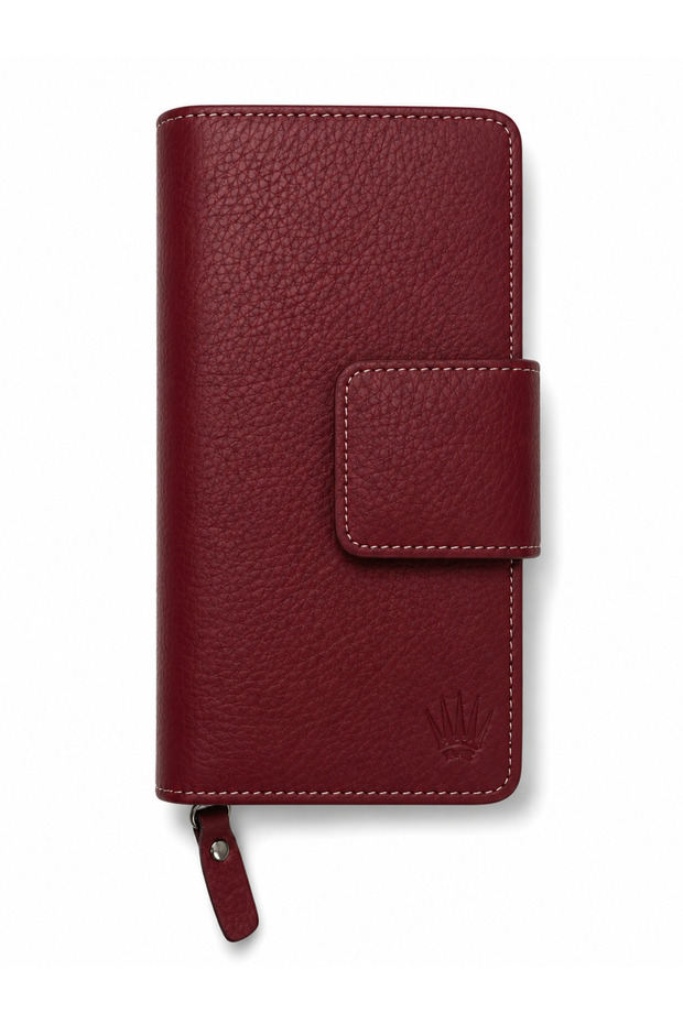 PocketLab Burgundy Genuine Leather Phone Wallet