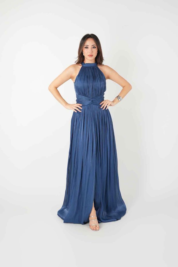 Chiffon Gown with Corset - NAVY BLUE
