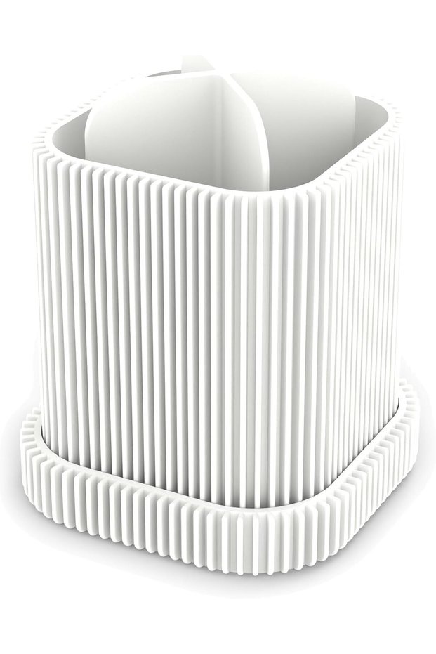 Toothbrush Holder with Drip Tray and Removable Divider, Modern Minimalist Vanity Cup, Matte, White