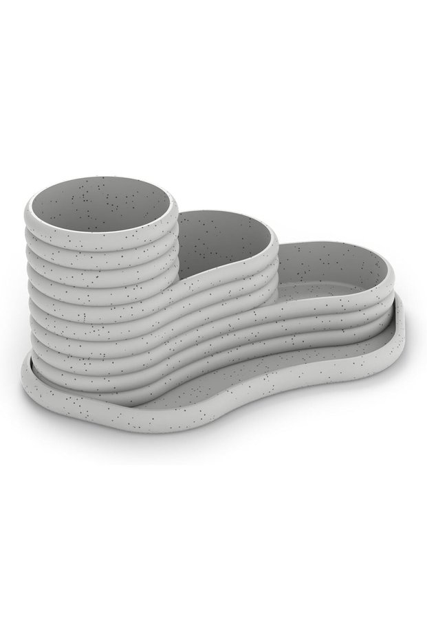 Three Tier Desk Organiser with Matching Tray, Curved Ribbed Pen Holder and Storage for Pens, Pencils