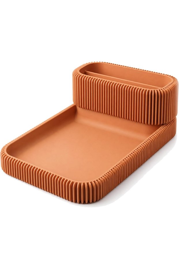 Remote Control Holder with Catch-All Tray, Coffee Table and Nightstand Caddy, Terracotta