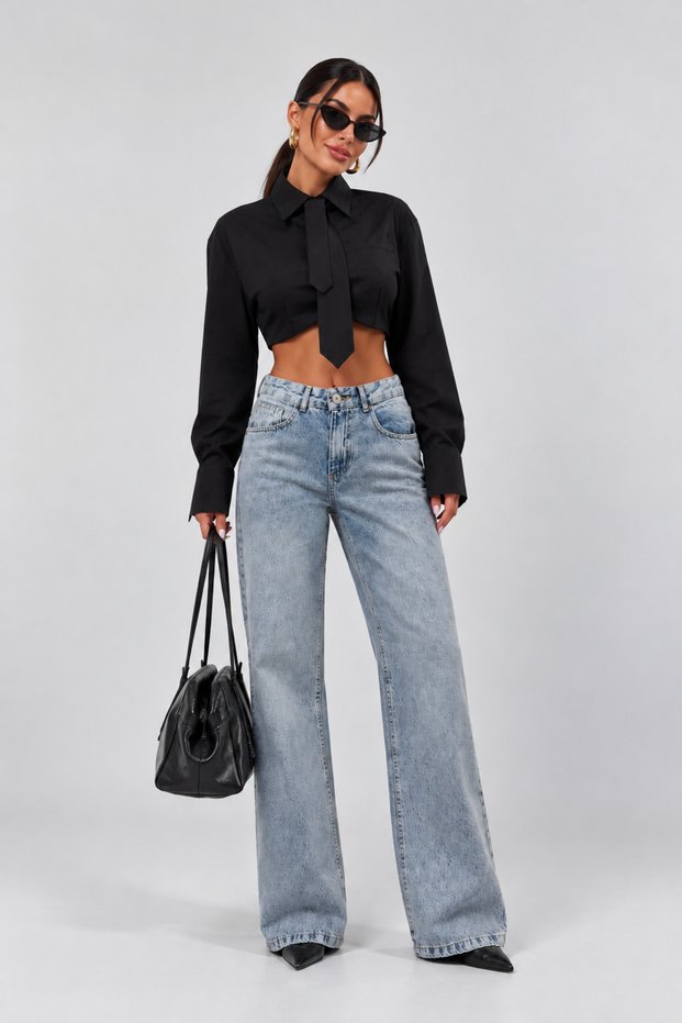PRE-TREATED TRUE TO SIZE WIDE-LEG DENIM/JEANS