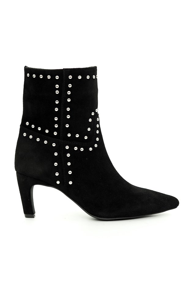 Genuine Suede Leather Black Women's Boots with Stone Embellishments and Stiletto Heels - ZB562