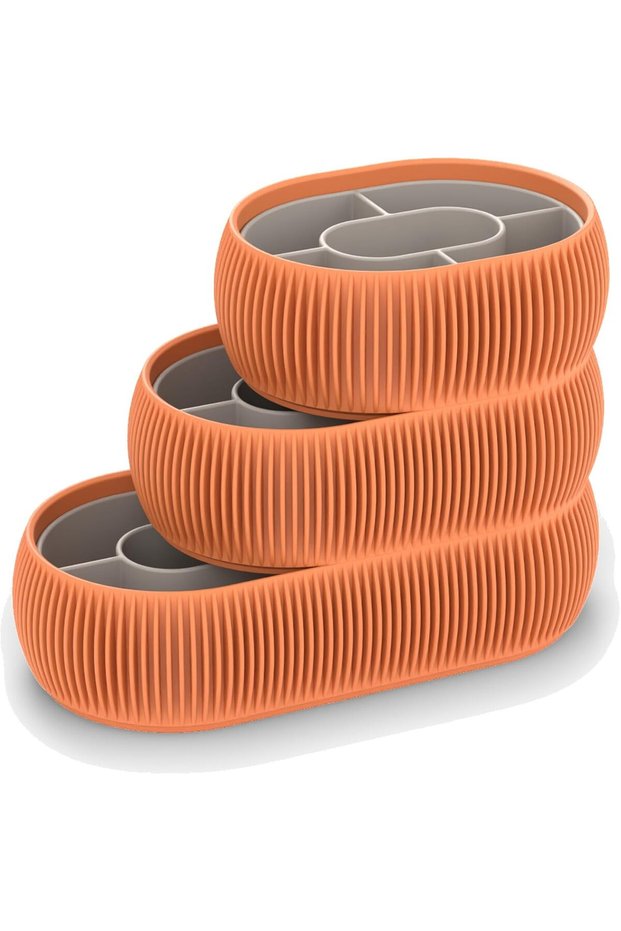 Stackable Desk Tray Set of 3 with Removable Compartment Inserts, Clips, Large, Matte, Terracotta