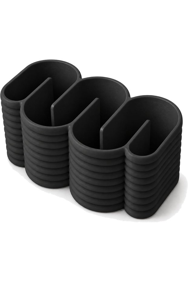 Wavy Desk Organizer with 2 Removable Inserts, Scissors, Makeup Brushes and Office Supplies, Black