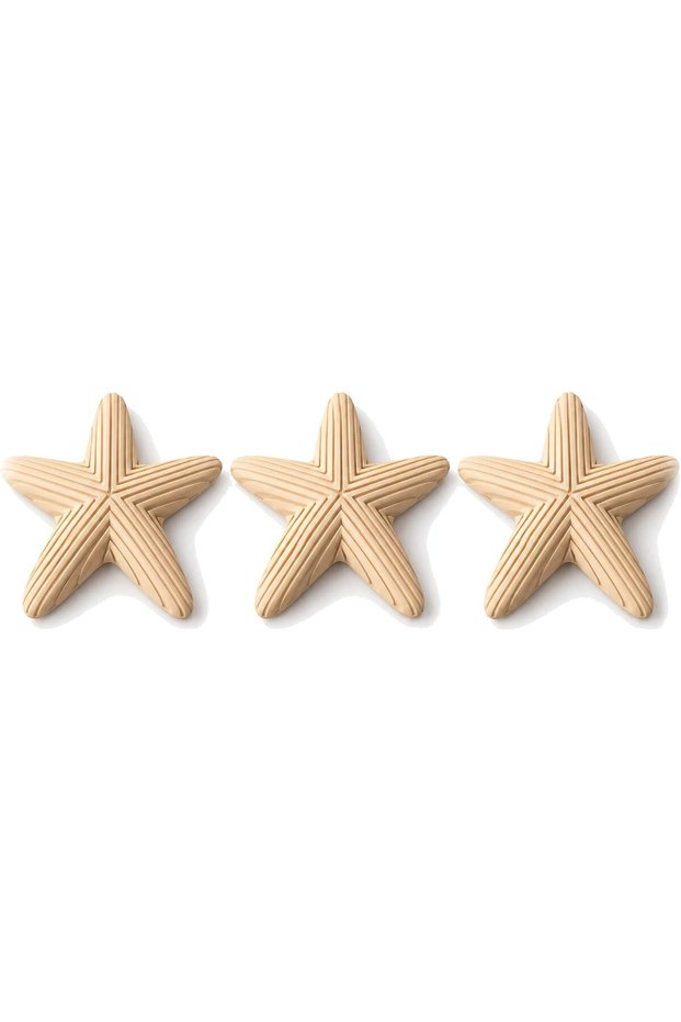 Minimalist Starfish Decorations Set of 3, 10 cm Ribbed Coastal Table Ornaments, Summer Gift, Beige
