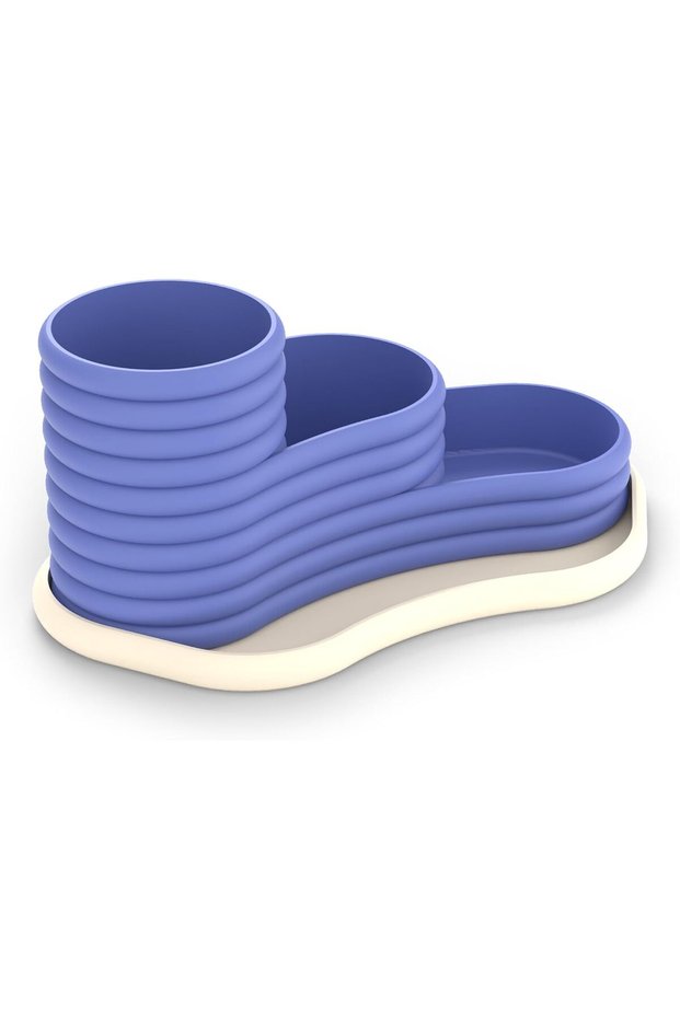 Three Tier Desk Organiser with Matching Tray, Pencils, Markers and Clips, Periwinkle Cream