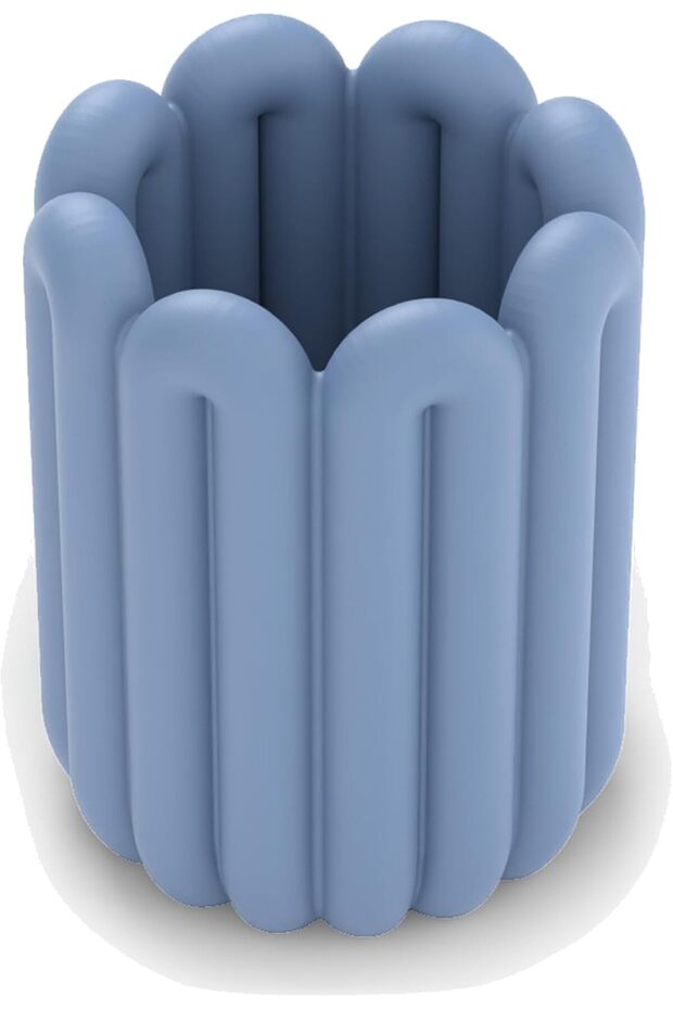 Arched Pen Pot, Round Pencil Cup with Rounded Loop Columns and Scalloped Rim, Markers, Steel Blue