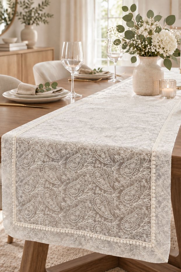 Esperenza Embroidered Stain Resistant, Low-Maintenance Table Runner (40 x 140 cm)
