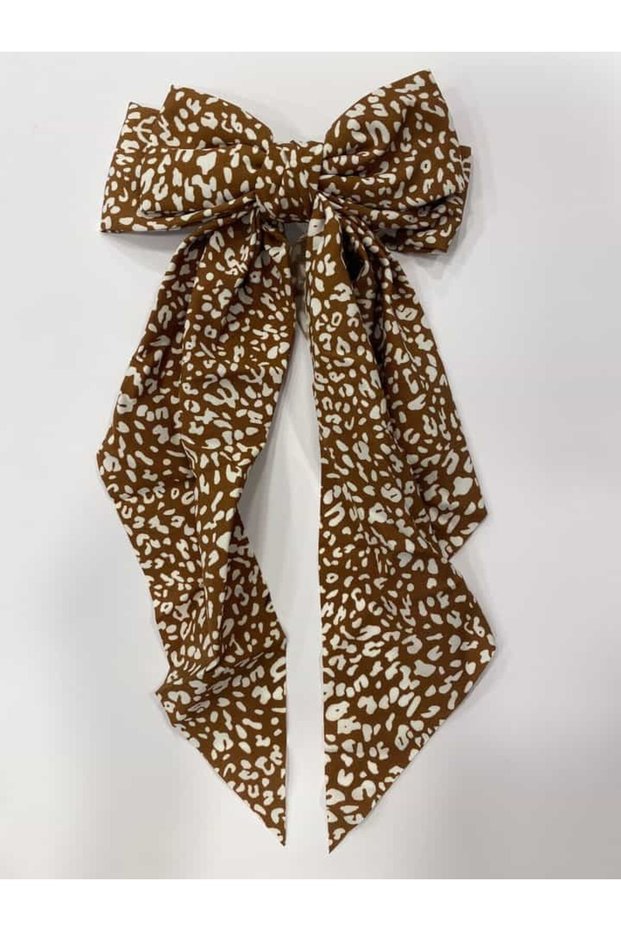 Leopard Bow Detail Automatic Spring-Loaded Clip, Tan