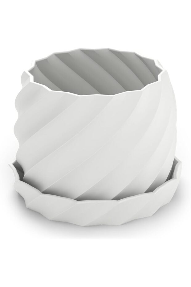 Spiral Plant Pot with Drip Tray, Twisted Spiral Planter with Drainage Holes for Succulents, White