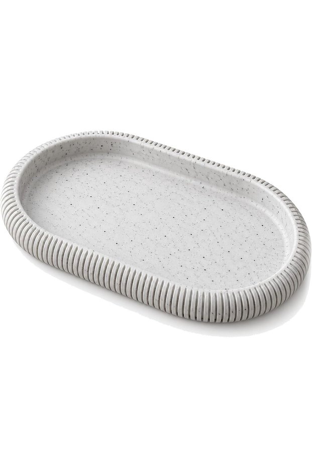 Ribbed Oval Decorative Tray 19.7 x 12.3 cm, Minimalist Catch All Tray for Keys, Jewelry and Trinkets