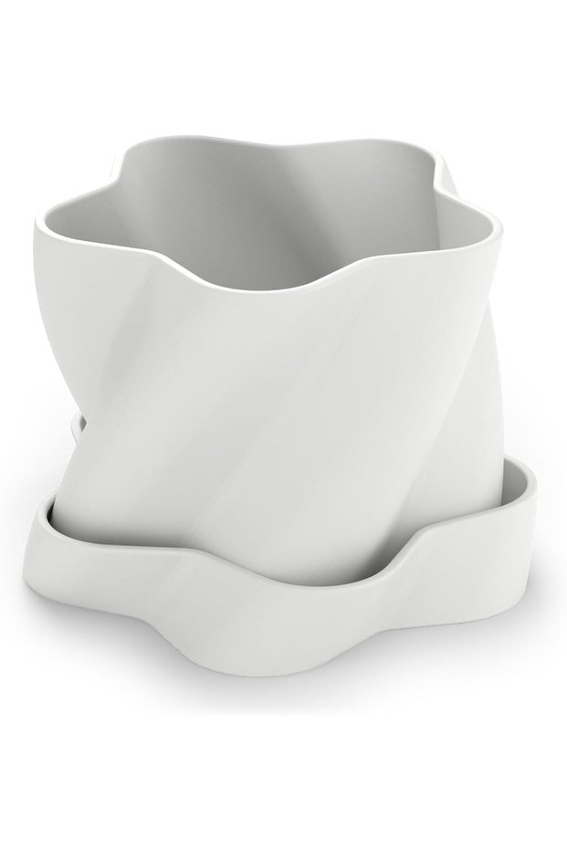 Star Plant Pot with Drip Tray, Twisted Star Shaped Planter with Drainage Holes for Succulents, White