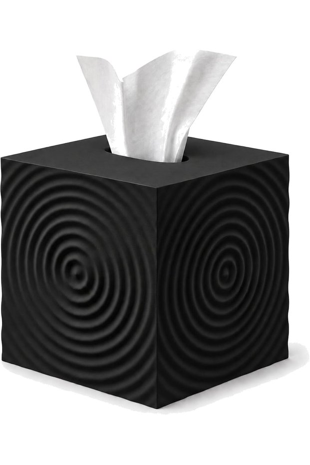 Ripple Cube Tissue Box Cover 14 cm, Modern Square Tissue Holder for Cube Boxes up to 13.4 cm, Black