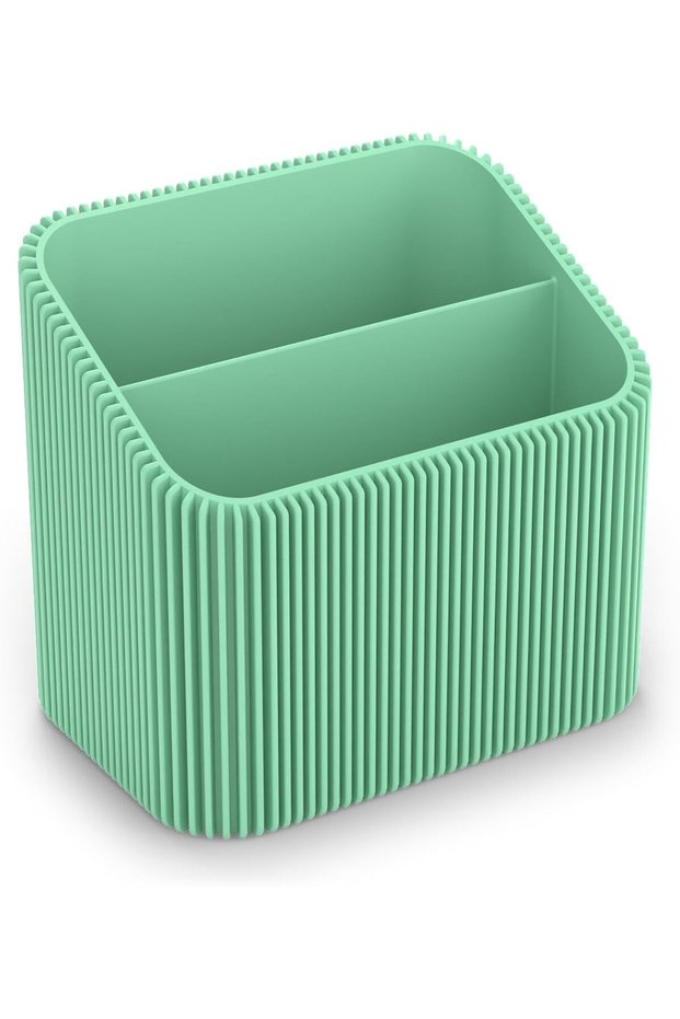 Ribbed Remote Control Holder with 2 Compartments, 16 x 11 x 14.7 cm, Sage Green, Sage Green