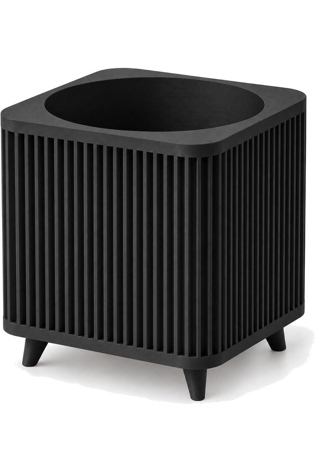 Ribbed Square Planter with Legs, 12.5 cm Opening, Modern Mid-Century Plant Pot for Indoor Plants