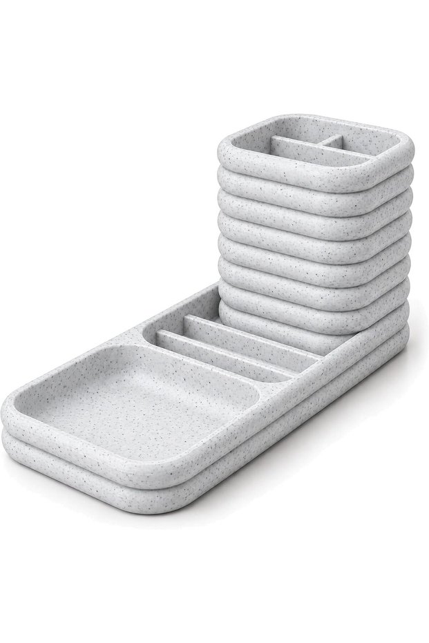 Phone Stand Desk Organizer with Pen Holder and Catch-All Tray, Earbuds, Keys and Phone, Marble