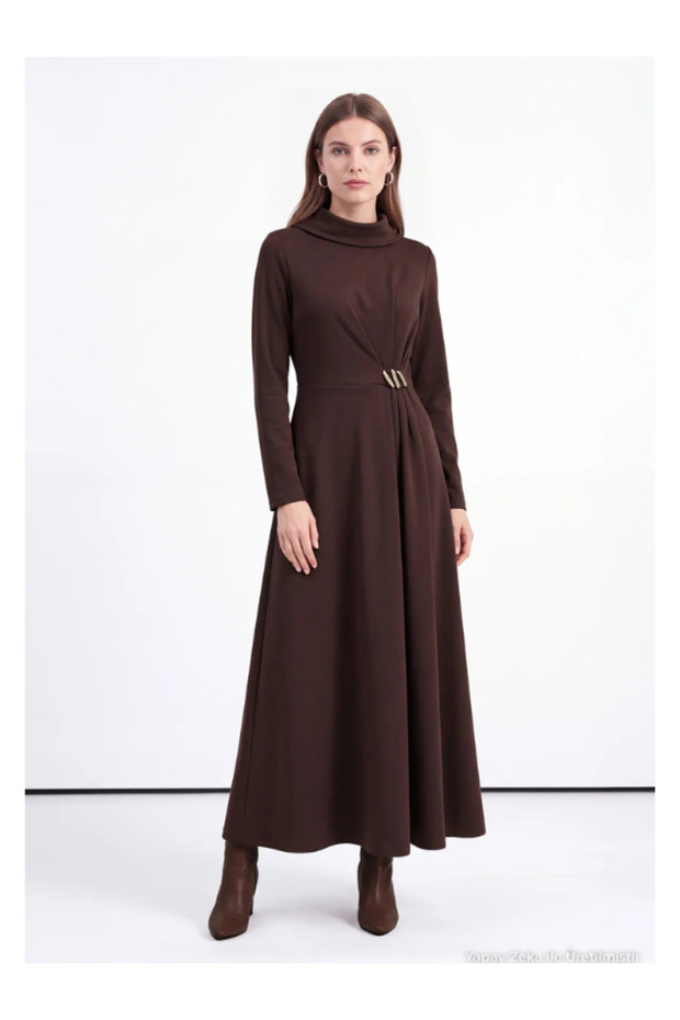 Women's Dress with Buckle Detail and Draped Design, 0604