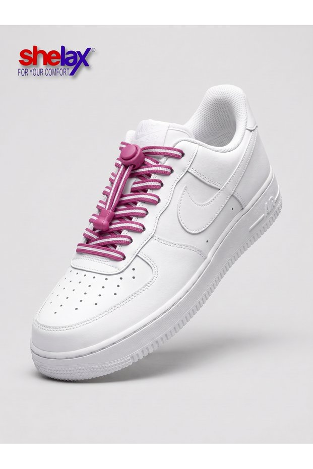 Flat-Spring Clip-Lock Smart Shoelaces - Pink and White Striped