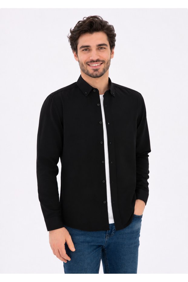 Men's Black Long Sleeve Basic Shirt