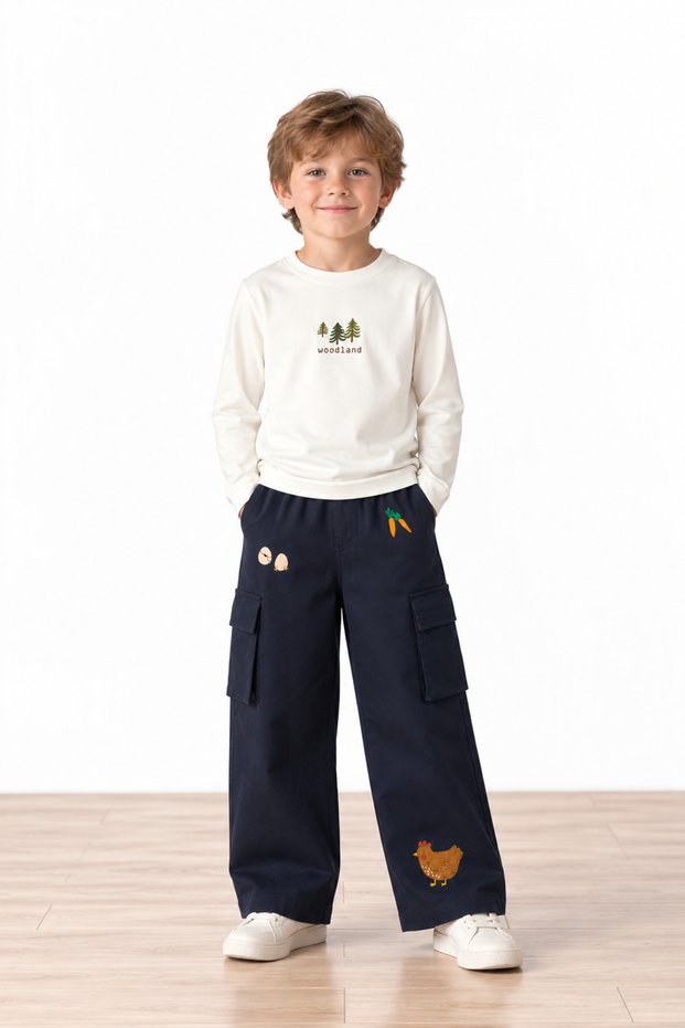 Tiny Stories Gabardine Cargo Pants with Wide-Leg Fit - Midnight Blue
