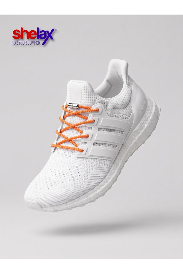 Smart Shoe Laces with Round Metal Caps and Lock - Mottled Orange