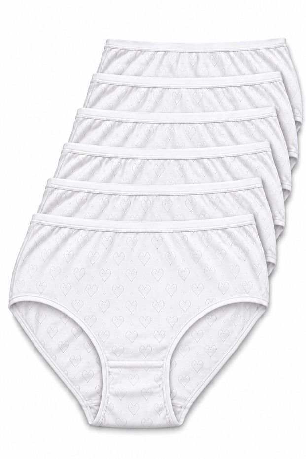 Women's 6-Pack White High-Waisted Patterned Lace-Like Knit Briefs